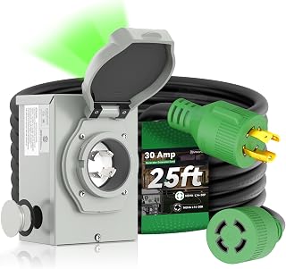 RVINGPRO 30 Amp Generator Cord 25FT and Pre-Drilled Power Inlet Box | 30 Amp Generator Inlet Box with Cord, NEMA L14-30P to L14-30R Generator Cord Waterproof Combo Kit, ETL Listed