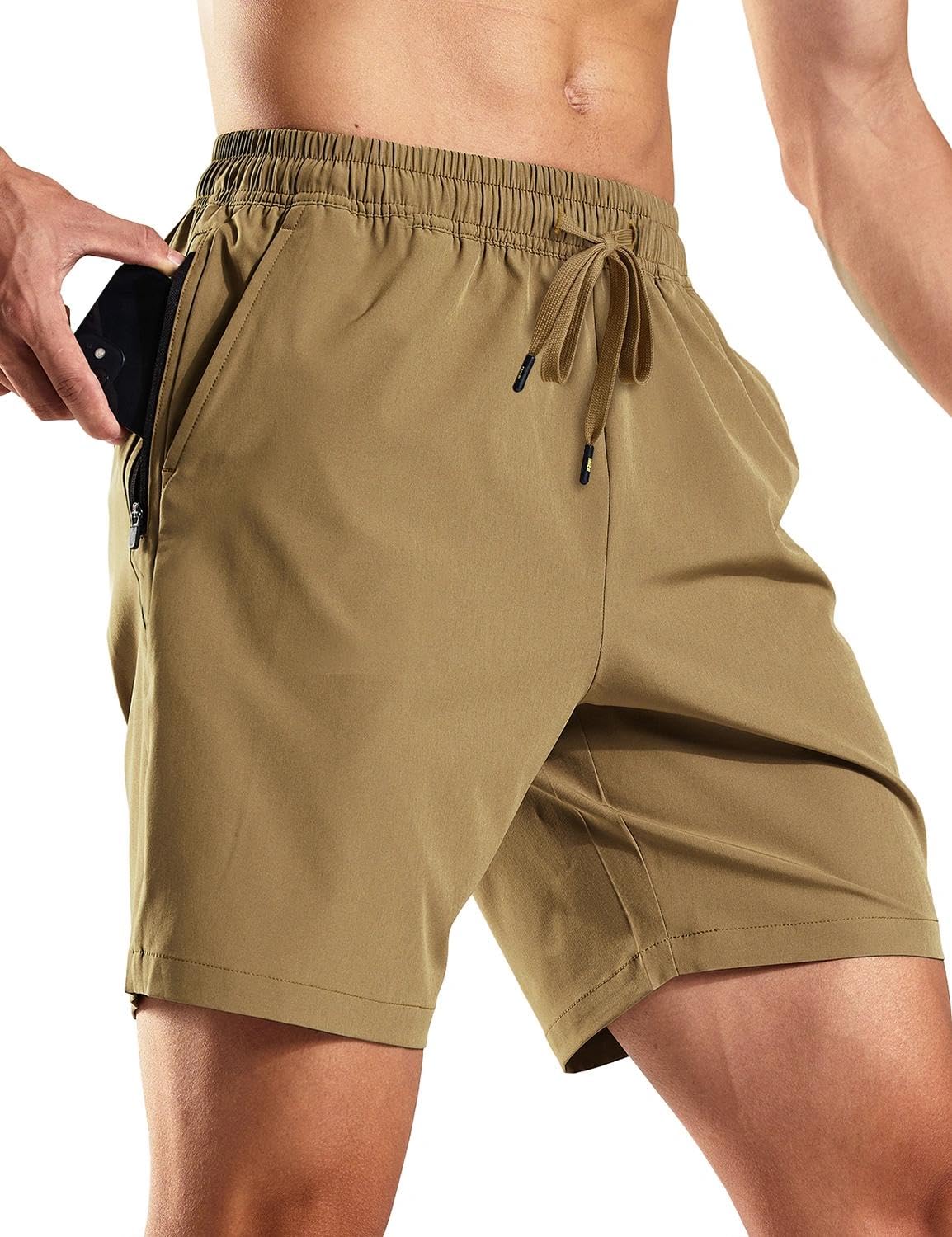 MIER Men's Workout Running Shorts 7" Lightweight Athletic with Zipper Pockets No