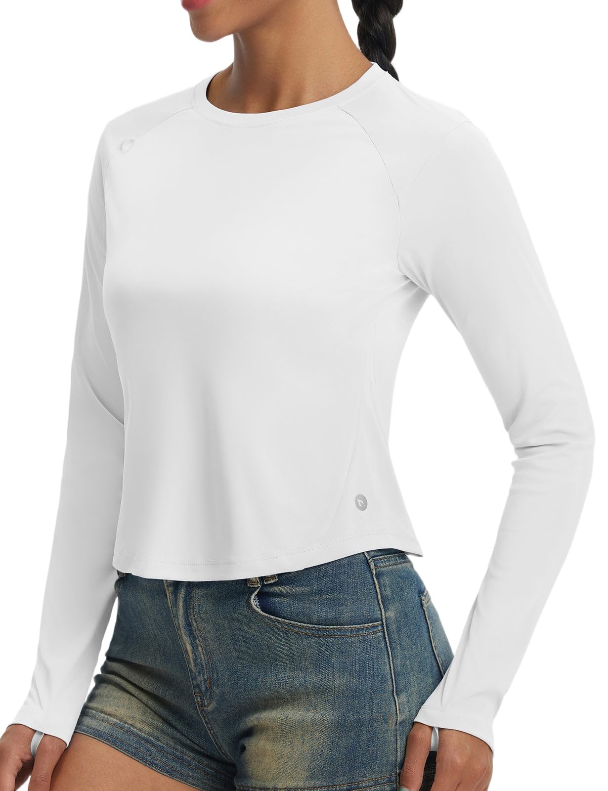 baleaf Womens Long Sleeve Tops Cropped Sun Protection Running Shirts
