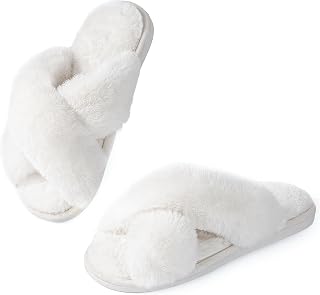 Ankis Memory Foam Fuzzy Slippers for Women,Open Toe House Shoes