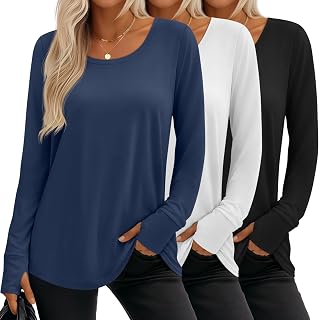 3 Pack Women's Long Sleeve Shirts Cotton Tunic Tops