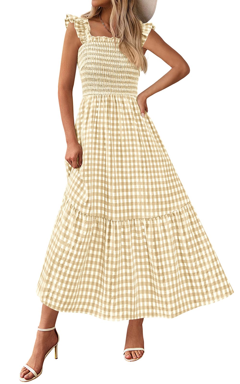 PRETTYGARDEN Abito estivo da donna casual con scollo quadrato con volant e cintu