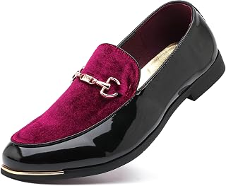 LCQL Men's Luxury Velvet Loafers Patent Leather Oxford Classic Gold Buckle Business Party Prom Club Dress Shoes Size 7-13