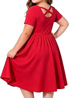 Girl Short Sleeve Dress Cotton A-Line School Dress with Pockets