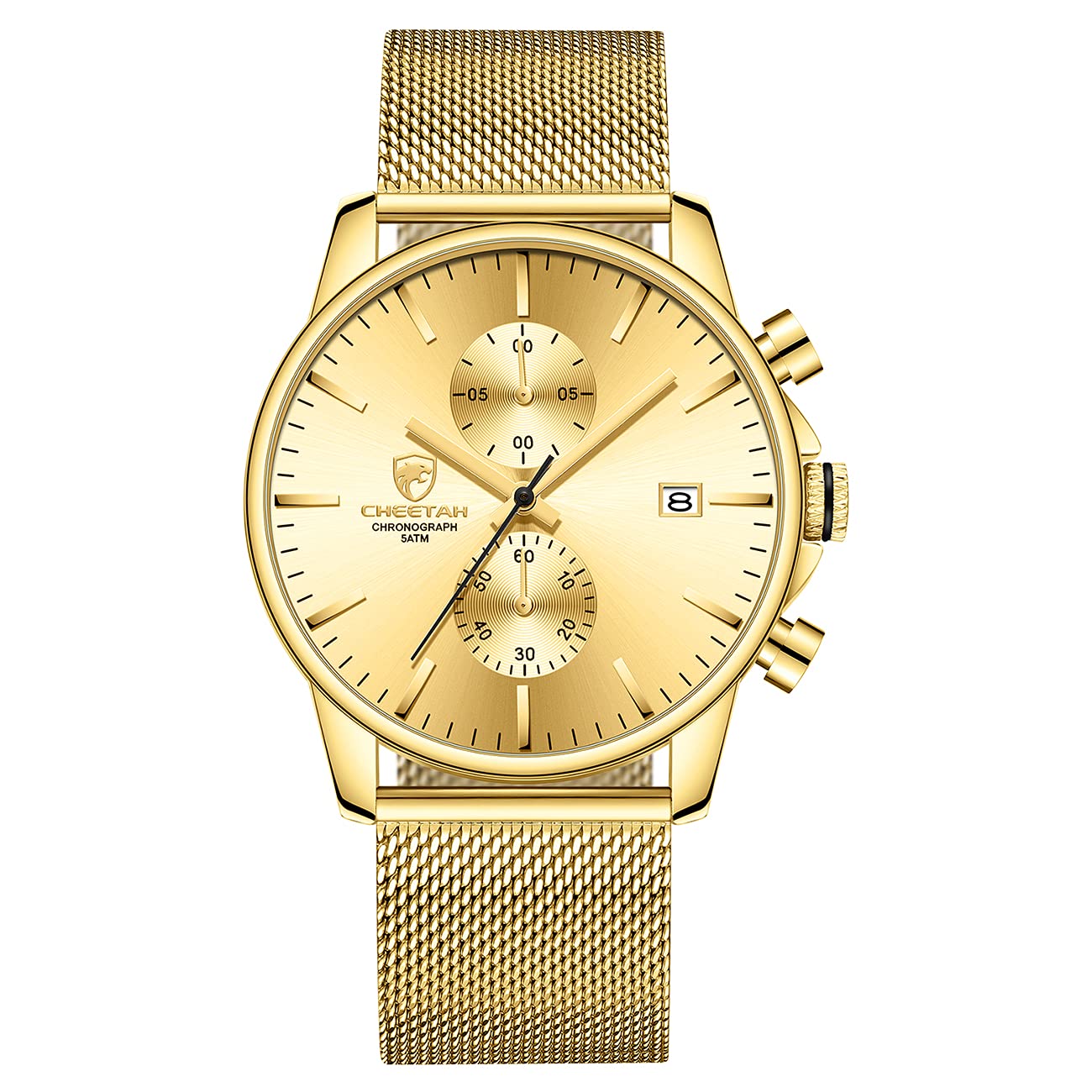 GOLDEN HOUR Men’s Watch Fashion Sport Quartz Analog Mesh Stainless Steel Waterpr