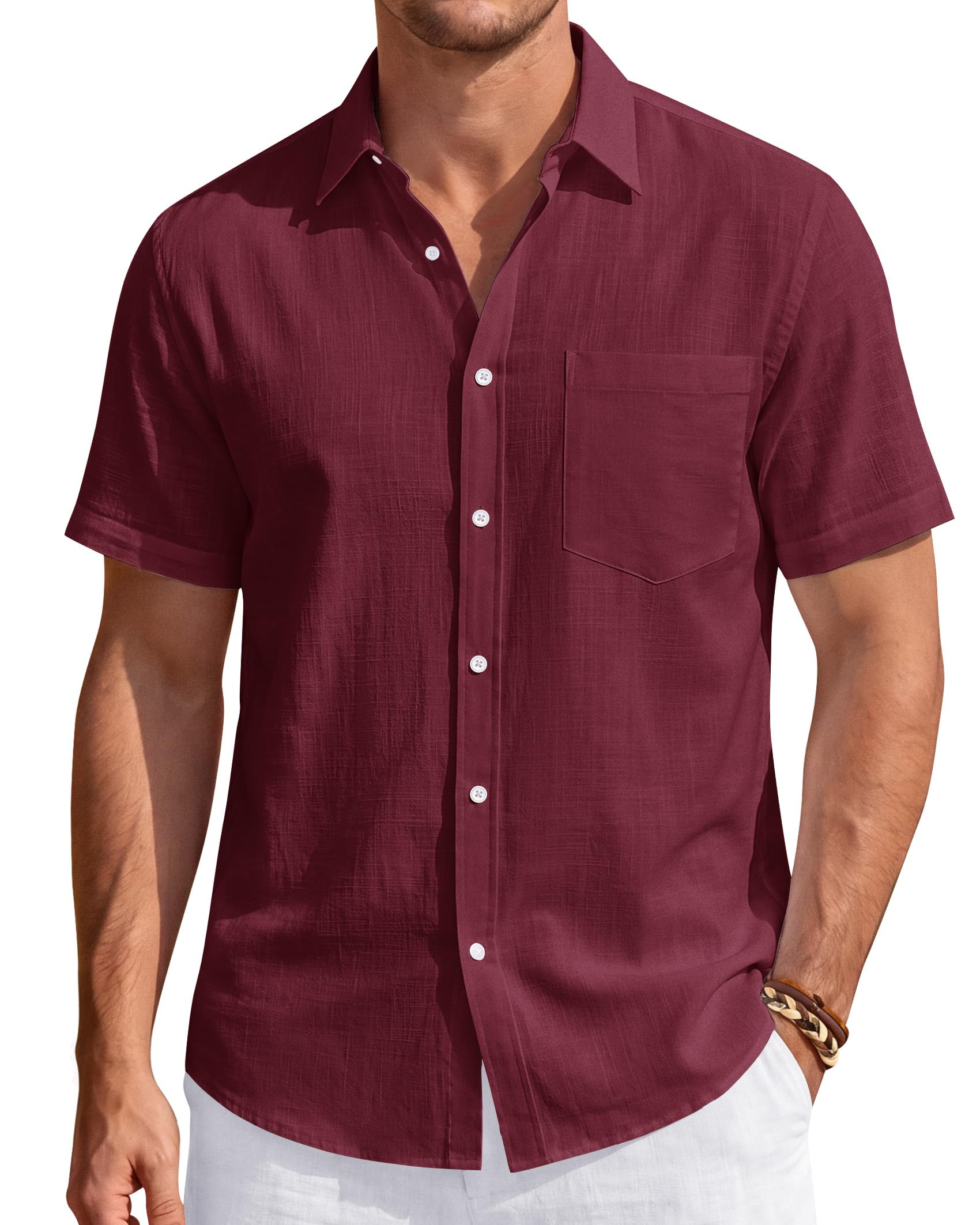 J.VER Chemise à manches courtes en lin pour homme - Décontractée et légère - Ave