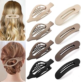 8 Flat Hair Clips, 2 French Matte Flat Claw Clips Strong Hold for Women and Girls, Non Slip Durable Retention Barrette for All Hair Types, Lying and Curved Clips for Driving