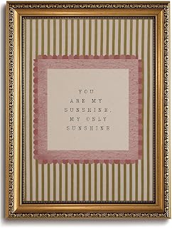 You Are My Sunshine Wall Decor, Vintage Gold Framed Nursery Wall Art, 8x10 | Vintage gold framed nursery wall decor with soft pink accents; sweet quote art for baby girl rooms and cozy nursery spaces