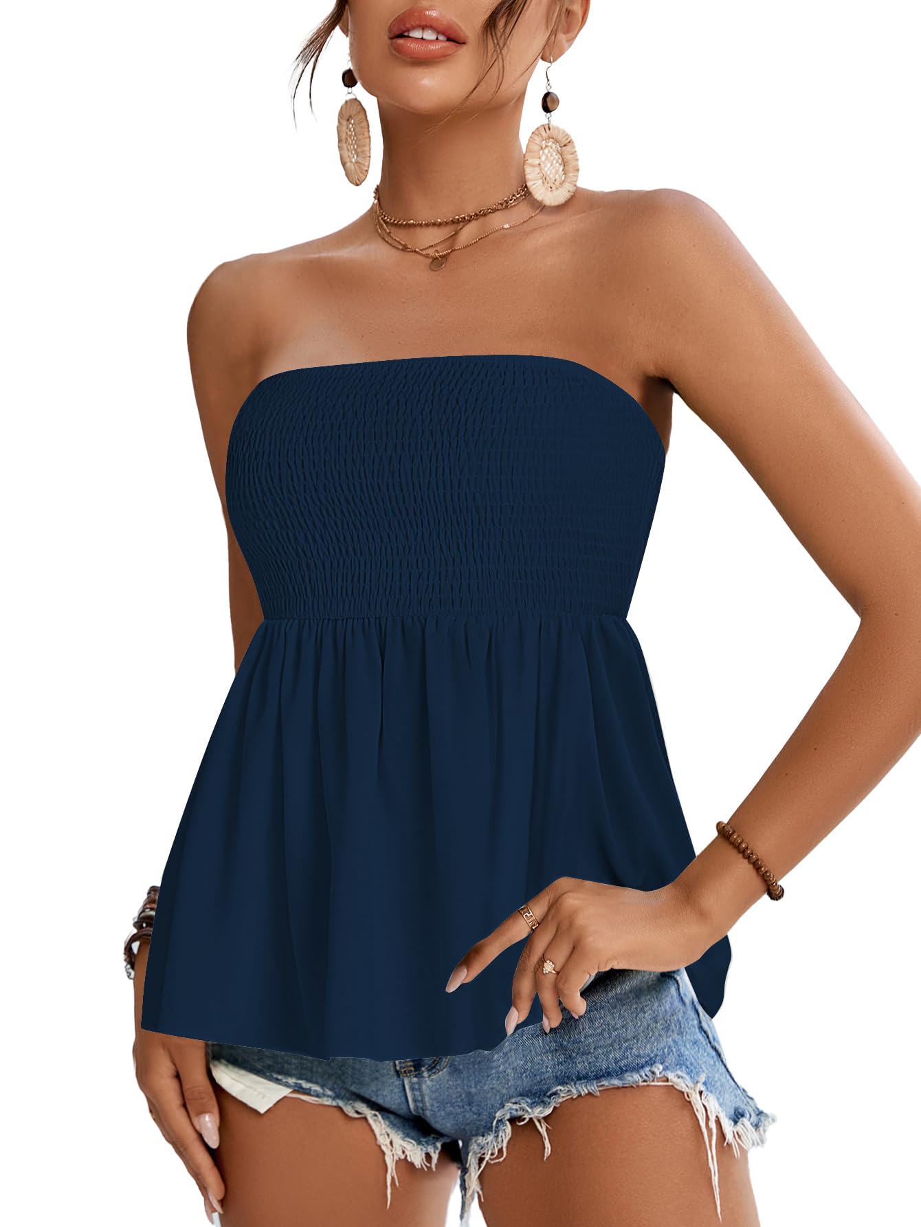 Rooscier Women's Smocked Peplum Tube Tops