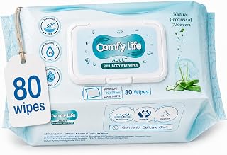 Comfy Life Premium Full Body Cleansing Wet Wipes For Adults - Large Luxury Fresh-feel Rinse-free Fragrance-free Bed Bath Intimate-care Soft Sheets (1 Pack (80 Wipes)