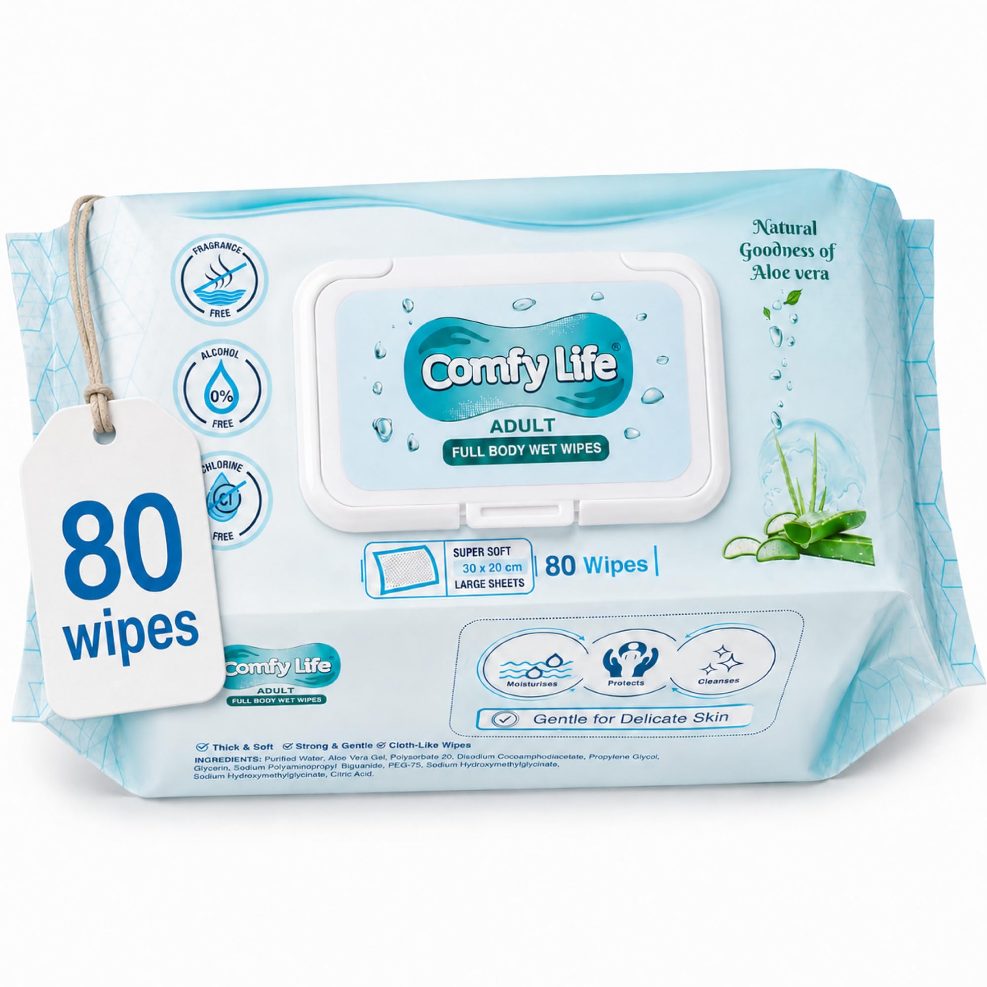 Comfy Life Premium Full Body Cleansing Wet Wipes For Adults - Large Luxury Fresh
