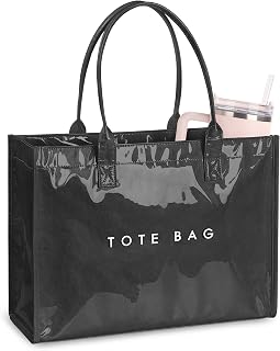 NPBAG PVC Tote Bag for Women, Kraft Paper Handbag Beach Tote with Letter Print, Top Handle Purse for Work Travel Shopping