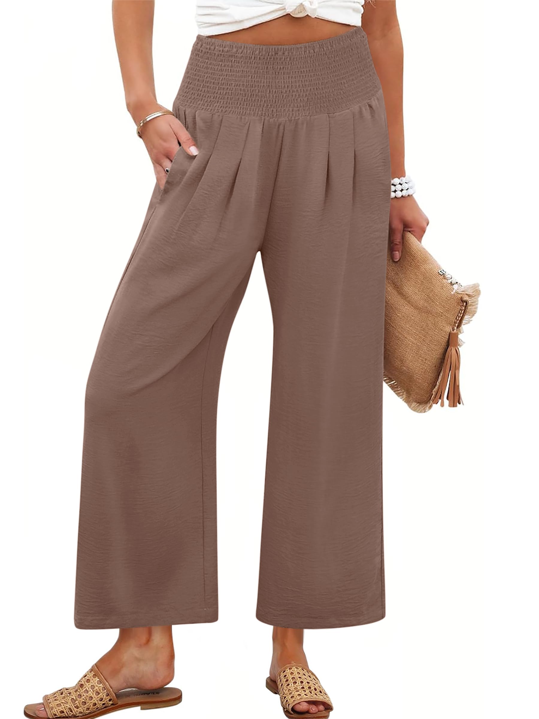 ANRABESS Womens Pants Wide Leg High Waisted Palazzo Pants Summer Flowy Beach Lou