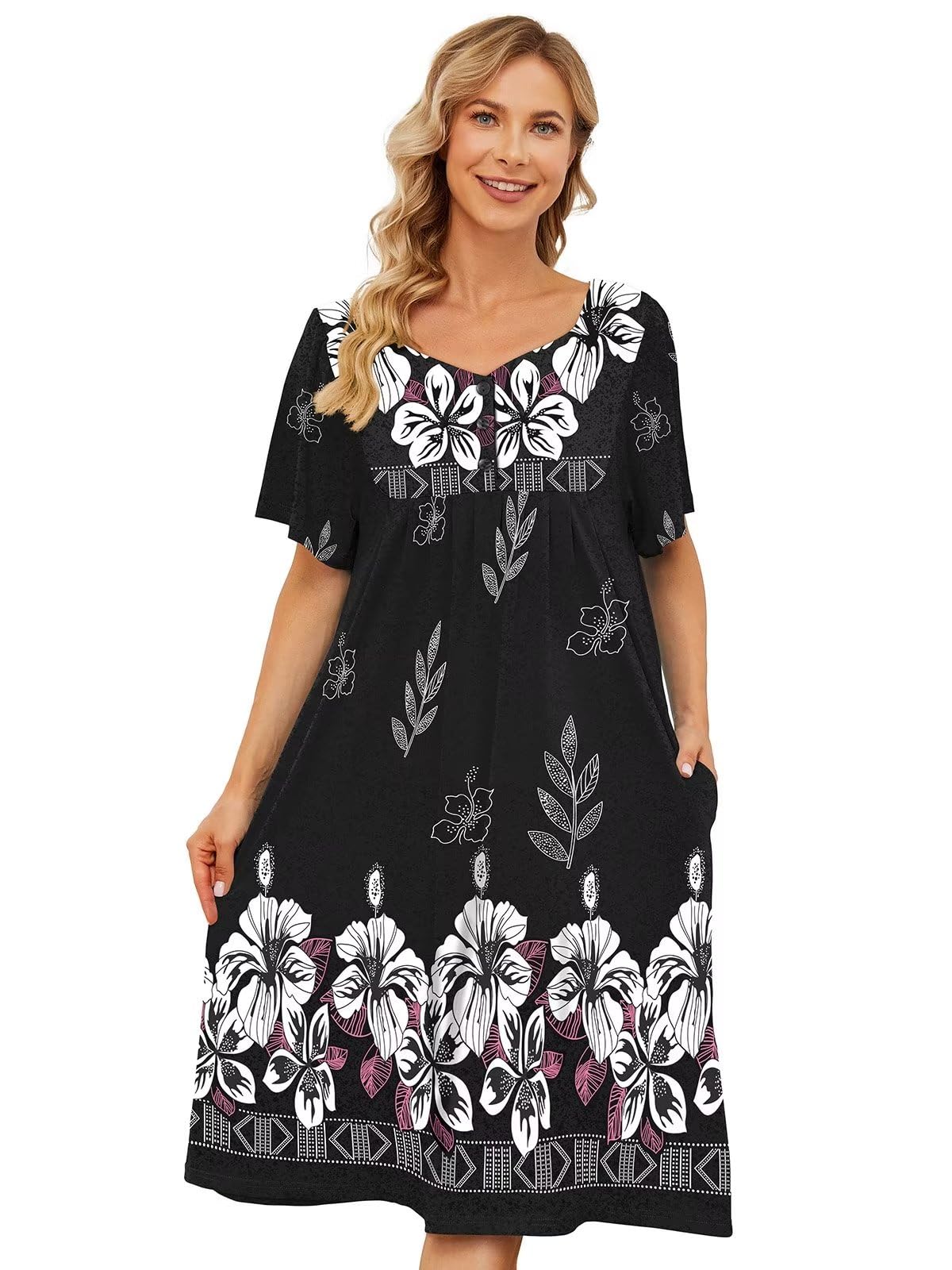 House Dresses for Women with Pockets Short Sleeve Moo Moo Nightgown