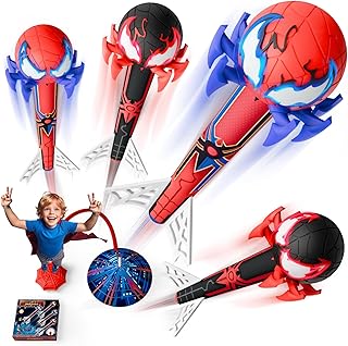 Outdoor Toys for 3-12 Years Old Boys,Rocket Launcher for Kids Toys Age 3-12 Years Old Boys Gifts Rocket with 4 Rockets & Web Air Pump Toddler Garden Toy Birthday Present Easter Gift for Kids