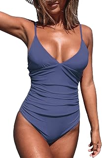 CUPSHE Women One Piece Swimsuit Deep V Neck Adjustable Spaghetti Straps