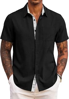 COOFANDY Mens Short Sleeve Summer Shirts Casual Regular Fit Shirts Holiday Beach Shirt with Pockets