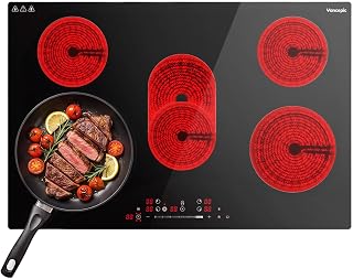 Vancepic 30 Inch Electric Cooktop, 5 Burner 8800W Built-in Ceramic Stovetop | Magnetic Cooktop, 16 Power Level, Timer, Child safety lock,Overheat Protection, Auto Shut Off, 220-240V Hard Wire, No Plug