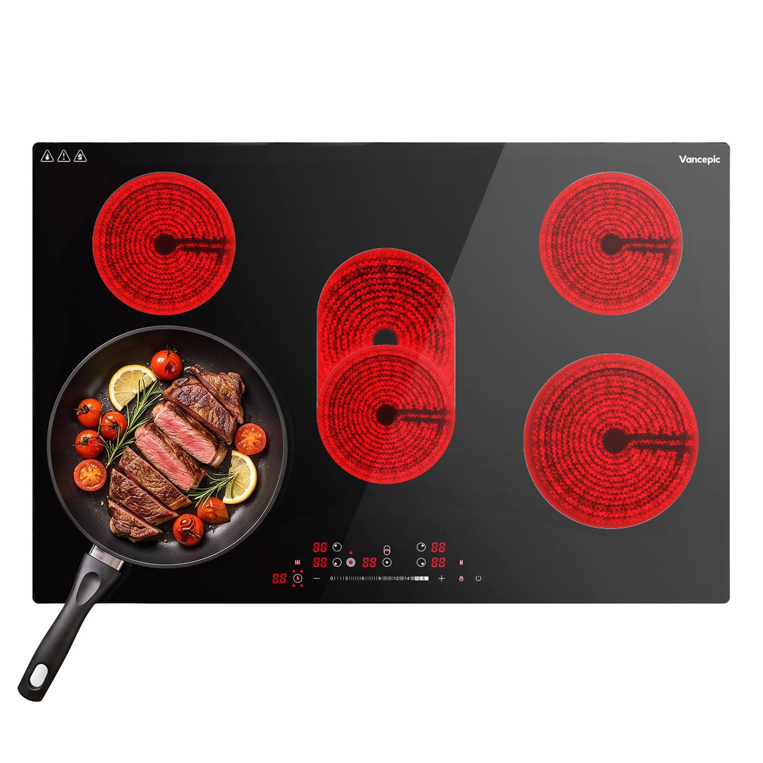 Vancepic 30 Inch Electric Cooktop, 5 Burner 8800W Built-in Ceramic Stovetop | Ma