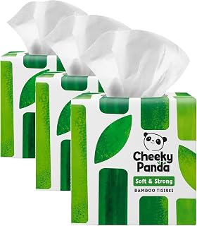The Cheeky Panda Facial Tissues Box (56 Cosmetic Tissues) - 3-Ply Tissues Made from Sustainable Bamboo (Pack of 3)