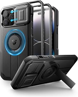 Dexnor for iPhone 14 Pro Max Case with Slide Camera Cover & Adjustable Kickstand & Built-in Screen Protector, Magnetic Rugged Shockproof Bumper Cases Heavy-Duty Magnetic Protective Cover,Black