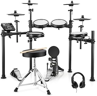 Donner DED-200X Electronic Drum Set, Electric Drum Kit with Quiet Mesh Drum Pads, 2 Cymbals w/Choke, 31 Kits and 450+ Sounds, Throne, Headphones, Sticks, USB MIDI, Melodics Lessons (5 Pads, 4 Cymbals)