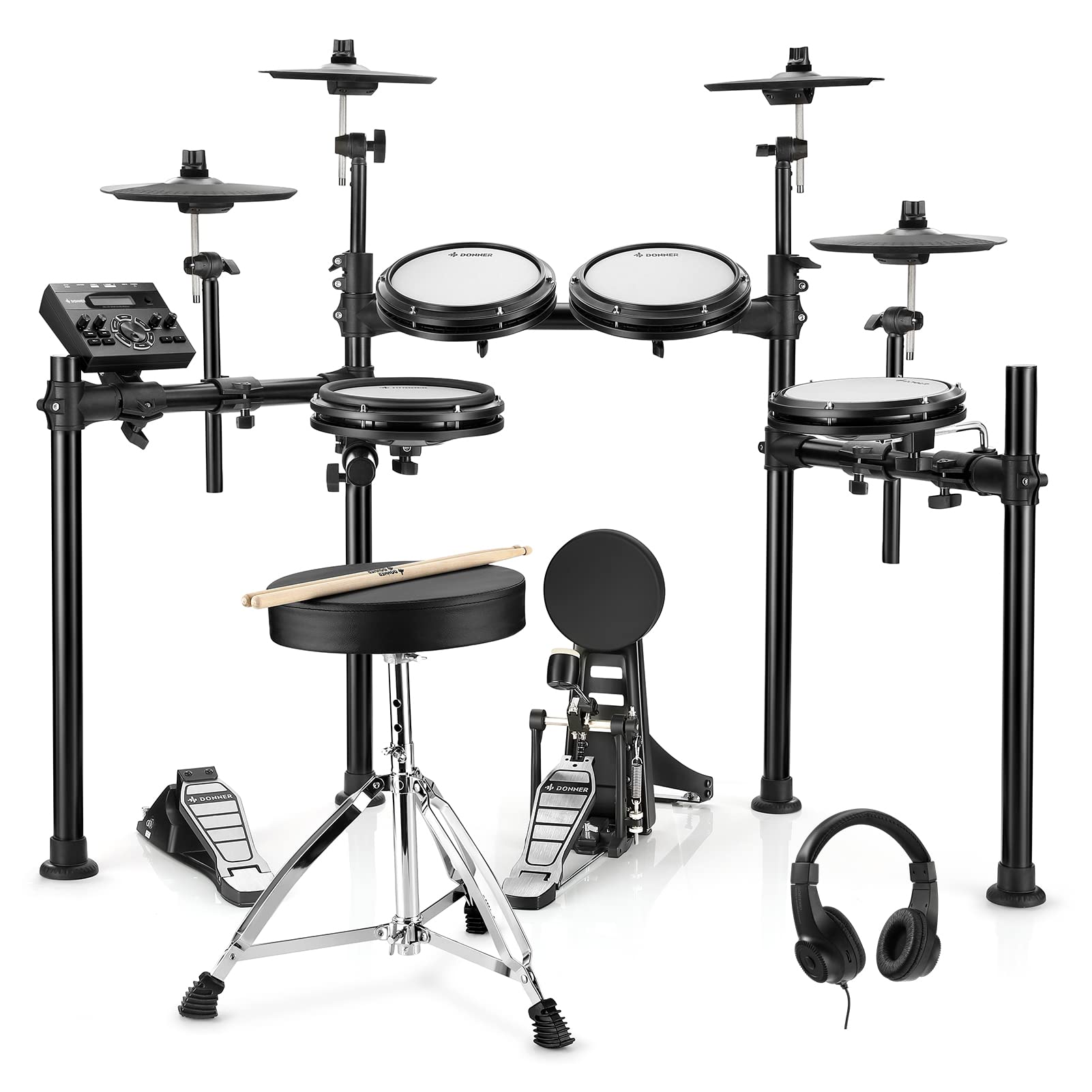 Donner DED-200X Electronic Drum Set, Electric Drum Kit with Quiet Mesh Drum Pads