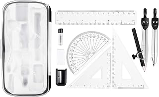 Amazon Basics 10-Piece Maths Kit - Includes Compasses, Lead, Rubber, Sharpener, Protractor, Triangles, Ruler and Carrying Box