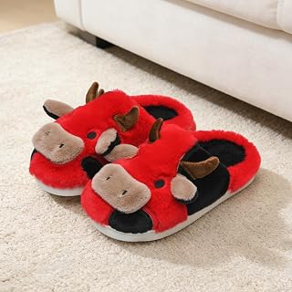 Cow Slippers for Women and Men, Fluffy Cute Cozy Cartoon Fuzzy Cow House Slipper Womens Milky Cows Animal Preppy Funny Kawaii Pillow Cloud Fall Winter Bedroom Home Shoes for Indoor and Outdoor