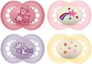 MAM Day & Night Pacifiers, Glow in The Dark Pacifier for Breastfed Babies, 6-16 Months, Girl
