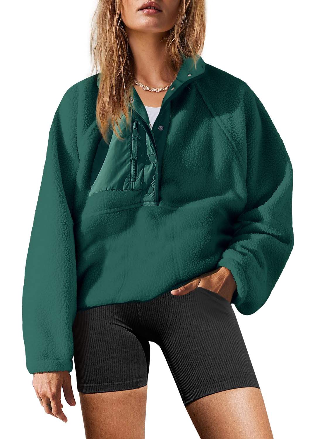 Yanekop Womens Fleece Pullover Jacket Sherpa Sweatshirt with Pockets