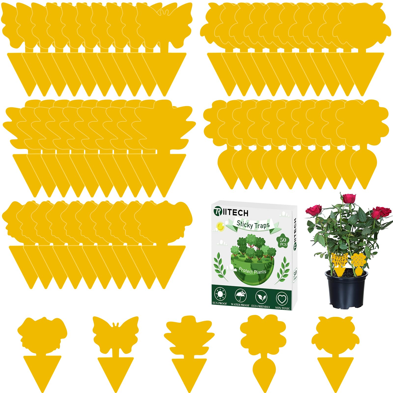 TRIITECH Yellow Fruit Fly Traps, 50 Pack Sticky Fly Traps | Plant Fly Stickers, 