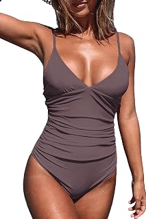 CUPSHE Women One Piece Swimsuit Deep V Neck Adjustable Spaghetti Straps