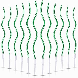 12 Pieces Green Spiral Birthday Candles, Long Thin Metallic Twisted Cake Candles with Holders, Cake Toppers for Birthday Wedding Decorations, Anniversary and Parties