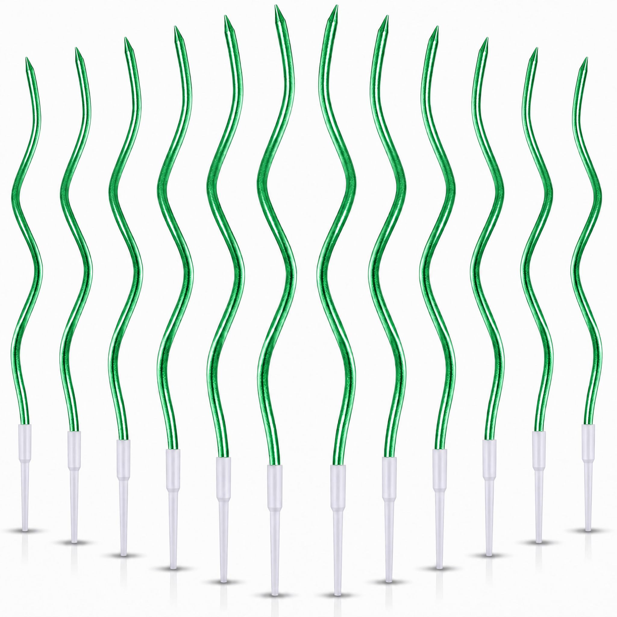 12 Pieces Green Spiral Birthday Candles, Long Thin Metallic Twisted Cake Candles