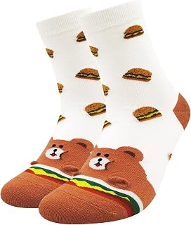 Women's Novelty Cotton Socks: Colourful Socks Funny Cute Funny Animal Design Food Cat Dog Animals and Snacks, EU 35-42, 1 Pair-Hamburger