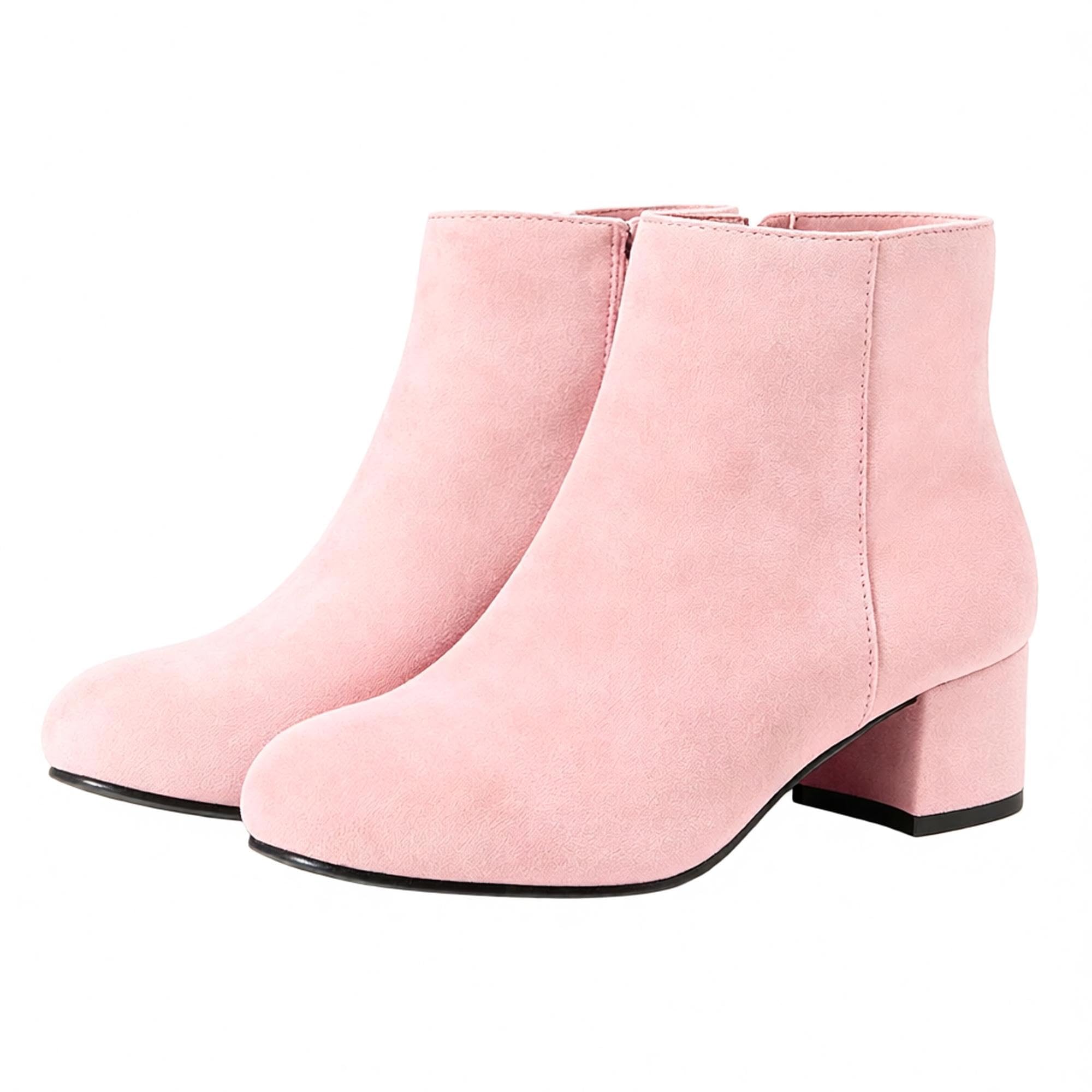 CAMSSOO GOGO Womens Suede Fashion Block Heel Side Zip Ankle Boots