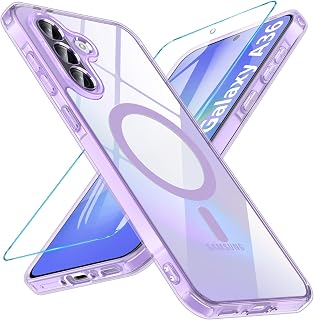 for Samsung A36 5G Case, Magnetic Phone Case for Samsung Galaxy A36 with Screen Protector, Shockproof Military Grade Protection, Non-Yellowing Anti-Scratch Transparent Back Rugged Bumper Cover,Purple