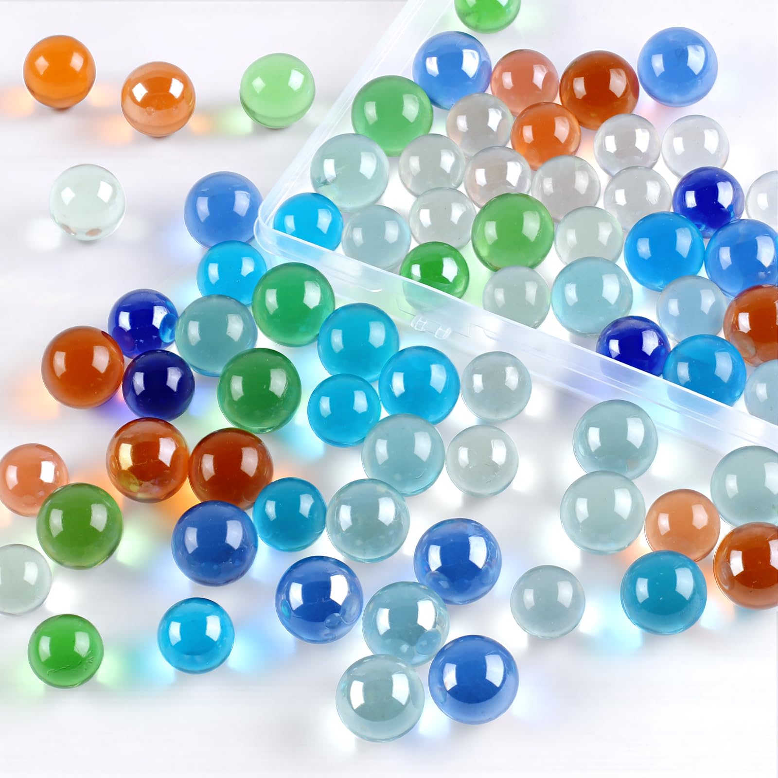 REGUICORP 80PCS Glass Marbles, 14mm & 16mm Sizes Marbles Bulk, Solid Round Marbl