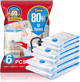 BoxLegend Vacuum Storage Bags Vacuum Bags 6 Pieces 2 x 100 x 80 + 2 x 80 x 60 + 2 x 60 x 40 cm Vacuum Bags Clothes Vacuum Cleaner Space Saving for Clothes, Quilts, Pillows, Blankets