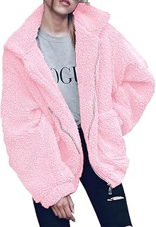 PRETTYGARDEN Women's Fashion Long Sleeve Lapel Zip Faux Shearling Shaggy Oversized Coat Jacket with Pockets Warm Winter