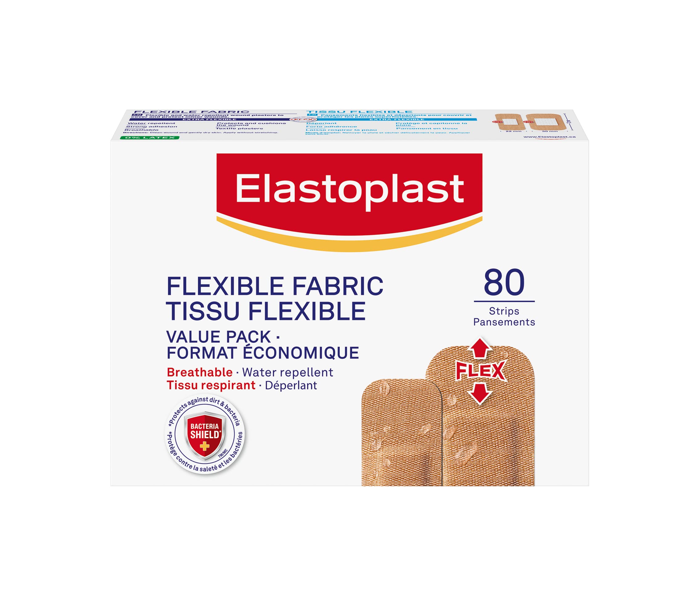 Elastoplast Flexible Fabric Bandages, Water Repellent Value Pack, 80 Strips