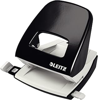 LEITZ 50080095 Office Metal Hole Punch for 30 Sheets, Stop Rail with Format Details, Ergonomic Design, Black
