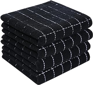 Homaxy 100% Cotton Terry Kitchen Towels, 4 Pack, Black | Ultra Soft and Absorbent Dish Towels for Kitchen, Suitable for Drying and Washing Dishes