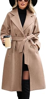 CMTOP Women's Long Elegant Classic Double Breasted Trench Coat, Comfortable Anti-Wind Jacket Winter Spring Autumn Trench Coat with Belt and Pockets