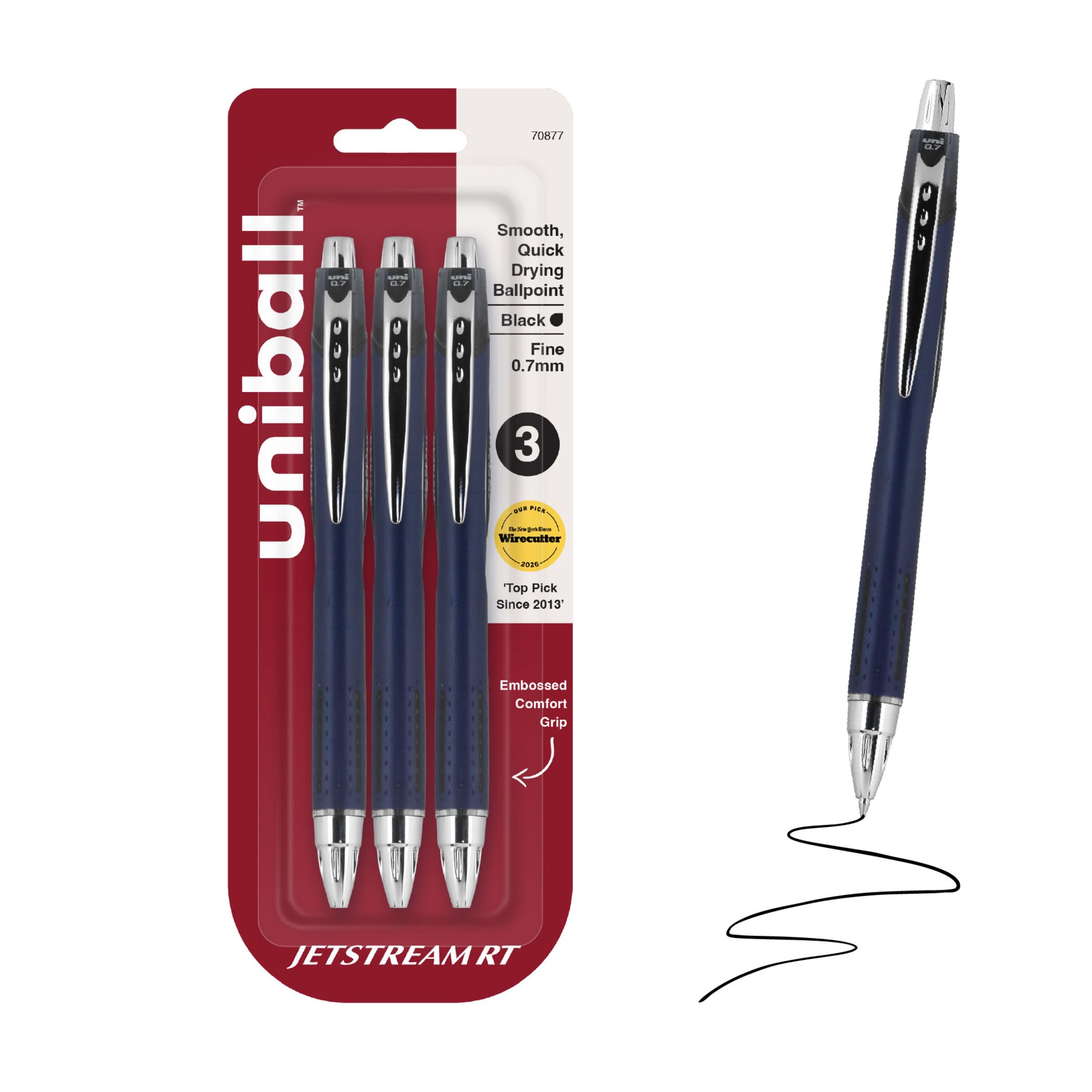 uniball™ Jetstream RT Ballpoint Pens, Black Ink, 0.7mm Fine Point, 3 Count | Ret