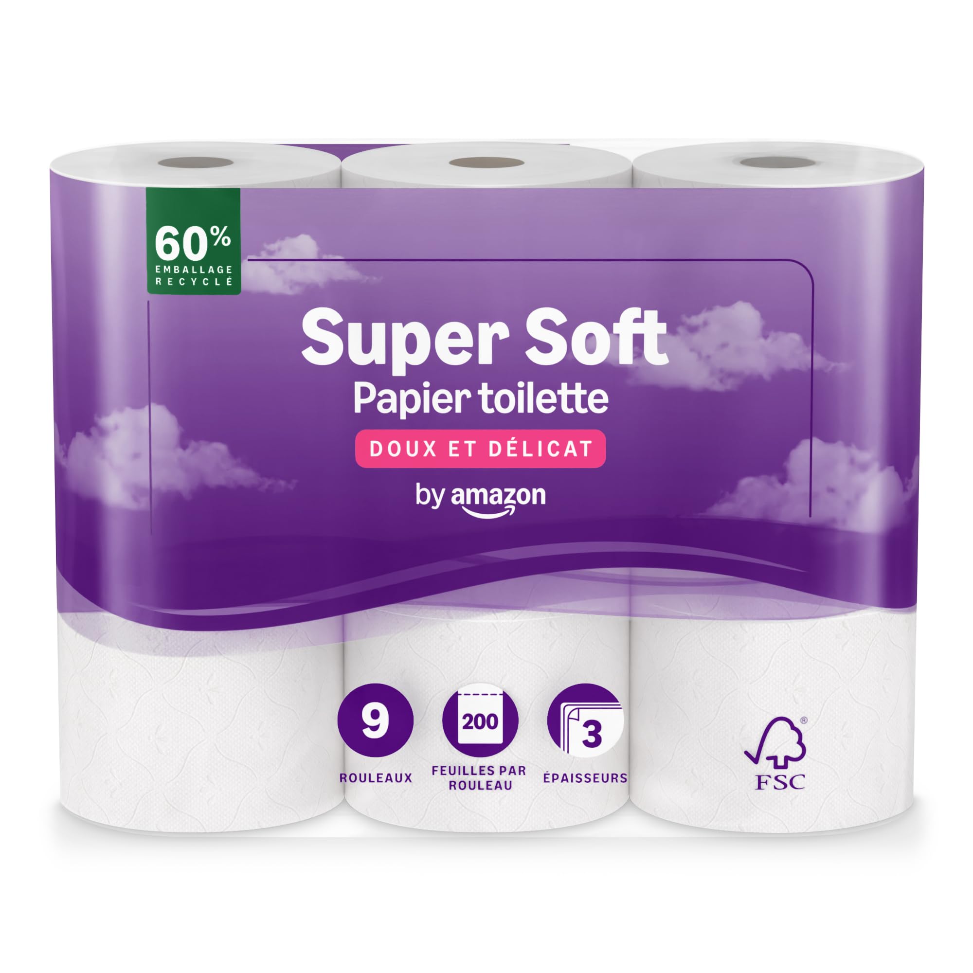 by Amazon Toilet Paper, 3 Ply Quilted, Soft and Silky, 9 Rolls (1 Packs of 9), 2