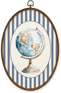 WULQYING Vintage Planet Globe Nursery Wall Art Decor, Travel Boy Nursery Travel Oval Framed Canvas Art Prints, Planet Toddler Wall Hanging Decor for Home Kids Living Room Bedroom,8.6x11.4 Inches