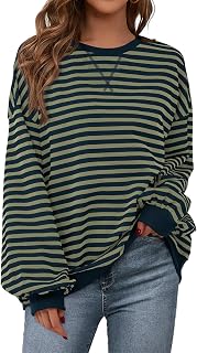 PRETTYGARDEN Womens Striped Oversized Sweatshirt Lightweight Fall Clothes