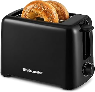 Elite Gourmet 2-Slice Cool-Touch Toaster, 1.25" Extra-Wide Slots, 6 Shades | Black, Cancel, Bagels & Thick Bread, ECT1027B